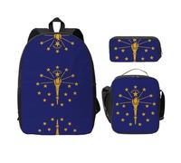 UVBDF Zaino con bandiera dello stato dell'Indiana, borsa per libri con portapranzo, astuccio per matite per avventure nel fine settimana, Nero , Taglia unica, Organizer per borse