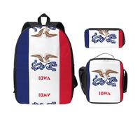 UVBDF Zaino con bandiera dello stato dell'Iowa, borsa per libri con portapranzo, astuccio per matite per avventure nel fine settimana, Nero , Taglia unica, Organizer per borse