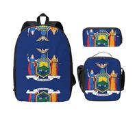 UVBDF Zaino con bandiera dello Stato di New York, borsa per libri con portapranzo, astuccio per matite per avventure nel fine, Nero , Taglia unica, Organizer per borse