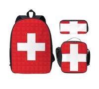 UVBDF Zaino con bandiera svizzera, borsa per libri con portapranzo, astuccio per matite per avventure nel fine settimana, Nero , Taglia unica, Organizer per borse