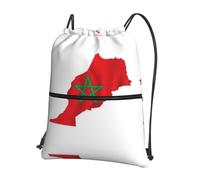 UVBDF Zaino leggero con stampa della mappa della bandiera del Marocco, con coulisse e cerniera, scomparto regolabile per escursioni in spiaggia, Nero , One Size, Zaino daypack