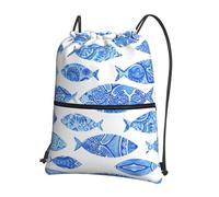 UVBDF Zaino leggero con stampa di pesci, con cerniera con coulisse, scomparto regolabile per escursioni in spiaggia, Nero , One Size, Zaino daypack