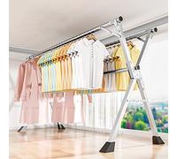 UVCMDUI Stendino per Lenzuola Matrimoniali, Stendibiancheria Estensibile da Balcone Acciaio Inox, 1.6m 2m, 2.4m Stendino Salvaspazio Pieghevole con Piedini Antiscivolo, con 20 Ganci Antivento,2m