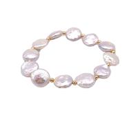 UVERLY Bracciale di Perle barocche a Forma di Moneta Bracciale Elasticizzato con Perle barocche Naturali Accessori for bracciali for Donna