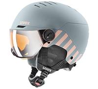 uvex rocket jr visor, casco da sci robusto per bambini, con visiera, regolazione individuale delle dimensioni, rhino, blush matt, 51-55 cm