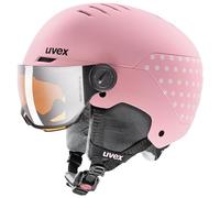uvex rocket jr visor, casco da sci robusto per bambini, con visiera, regolazione individuale delle dimensioni, pink confetti matt, 51-55 cm