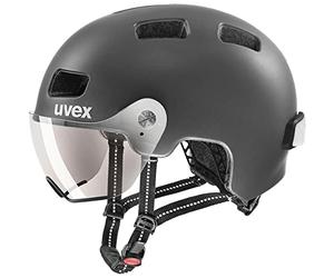 uvex rush visor, casco da città leggero unisex, con visiera, con luce a LED integrata, dark silver matt, 55-58 cm
