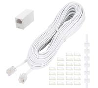 Uvital Cavo di prolunga per telefono, 10m, cavo telefonico con spina standard RJ11 e accoppiatori da 1 in linea e 20 supporti per clip, bianco