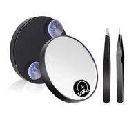 Uvwxba Specchio ingranditore 50X con ventosa, pinzette piatte inclinate ideali per la cura della pelle delle sopracciglia di precisione, compatto da viaggio
