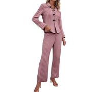 Uwdiohq A Coste per Donna, con Scollo V, Manica Lunga, Pantaloni Lunghi E Comodi Abbinati. Maglione Pile Pesante (Pink, XXXL) Pigiama Donna Cotone Lungo Irge Leggero XXL Pigiami da Comodo Natale