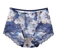 Uwdiohq Biancheria Intima da Donna in Tessuto A Rete Oversize con Stampa retrò Alta Elasticità Mutande Cotone Contenitive (Blue, L) Mestruali Salvaslip Boxer Ciclo Mestruale Slip Brasiliana