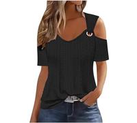 Uwdiohq Bluse E Camicie Primavera Parti Superiori di Estate per Le Donne 2024 Spalla Fredda Manica Corta Magliette Solido Anello Casual Hollow Top Camicie di Base Tees Abbigliamento per