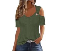 Uwdiohq Bluse E Camicie Primavera Parti Superiori di Estate per Le Donne 2024 Spalla Fredda Manica Corta Magliette Solido Anello Casual Hollow Top Camicie di Base Tees Abbigliamento per