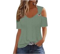 Uwdiohq Bluse E Camicie Primavera Parti Superiori di Estate per Le Donne 2024 Spalla Fredda Manica Corta Magliette Solido Anello Casual Hollow Top Camicie di Base Tees Abbigliamento per