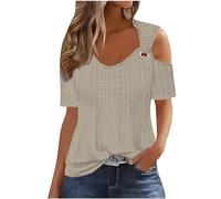 Uwdiohq Bluse E Camicie Primavera Parti Superiori di Estate per Le Donne 2024 Spalla Fredda Manica Corta Magliette Solido Anello Casual Hollow Top Camicie di Base Tees Abbigliamento per