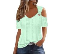 Uwdiohq Bluse E Camicie Primavera Parti Superiori di Estate per Le Donne 2024 Spalla Fredda Manica Corta Magliette Solido Anello Casual Hollow Top Camicie di Base Tees Abbigliamento per
