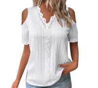 Uwdiohq Camicia Elegante in Pizzo con Scollo a V e Tinta Unita, Maniche Corte, Comoda Morbida, da Donna, T Shirt Donne Magliette Donna Manica Corta Firmate Ragazza 14 Anni Non Volevo Venire