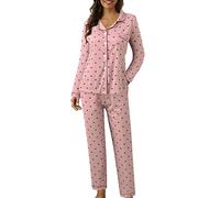 Uwdiohq Completo da A Maniche Lunghe in Due Pezzi con Stampa Scozzese Bottoni sul Risvolto Casual Donna Maschera Pizzo Sexy (I, XXL) Pigiama Cotone Lungo Womens Pyjamas Set Cotton XXL Invernale