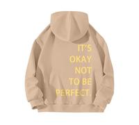 Uwdiohq Donna Felpa con Cappuccio Sweatshirt Pullover Parte Posteriore Senza Cerniera A Maniche Lunghe da Bene Non Essere Perfetti. Stampata (Khaki, XXXL) Felpe Zip Leggera Lunga Verde Cotone