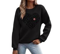 Uwdiohq Felpa da Donna con Stampa, Girocollo, A Cuore E Stampa di Lettere Orecchie Coniglio (Black, M) Please Felpe Leggere in Pile Top Invernale Ragazza Larghe Calda Calde Infermiera Bambina