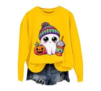 Uwdiohq Felpa da Donna di Halloween, Carina, Grafica, Pullover, Divertente, novità, Stampa Zucca, Felpe Girocollo Arancione (Yellow, M) Ragazza Fiori Personalizzate Rosa Grigia Vintage con I