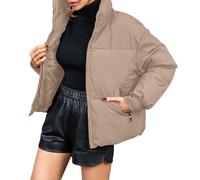 Uwdiohq Giacca Invernale Leggera Da Donna Piumino Trapuntato Con Cerniera Ripiegabile Cappotto Martingala (Khaki, L) 100 Grammi Trench Corto Mezza Stagione Autunno Pile Piuminoonna Leggero Parka