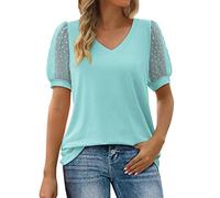Uwdiohq Lightning Deals Bluse Donna Eleganti Bianche Blusa Bianca Maniche Corte Top Donna Elegante da Sera Camicia di Jeans Donna Camicia in Pizzo Sangallo Camicia Donna Estiva Seta Big Deal Days