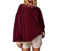 Uwdiohq Lightning Deals of Today Felpa da Donna Oversize a Righe Color Block a Maniche Lunghe Girocollo Felpa Casual Allentata Camicia Y2000 Gonna Maglia A Maniche Lunghe Donna Warehouse Clearance