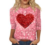 Uwdiohq Offerta Lampo Camicie Stampate a Cuore da Donna T-Shirt grafiche con Scollo Tondo e Maniche a 3/4 Vestiti Taglie Forti Maglietta Bianca Maniche Corte Donna T-Shirt Rossa Bambi Special Deals