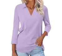 Uwdiohq Offerte del Giorno Prime Magliette da Donna con Maniche a 3/4 Camicie estive con Scollo a V Camicetta Casual Basic con Colletto Maglia Primaverile Maglietta Cotone Todays Daily Deals Colla