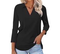 Uwdiohq Offerte di Oggi Magliette da Donna con Maniche a 3/4 Camicie estive con Scollo a V Camicetta Casual Basic con Colletto Maglia Primaverile Maglietta Cotone Donna Girocollo T-Sh Special Deals