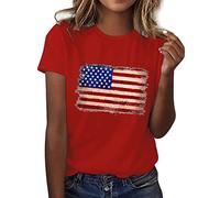 Uwdiohq Offerte Oggi Camicetta da Donna A Maniche Corte con Stampa Bandiera Americana O Scollo A V Top T-Shirt Maglia Maniche Elegante Ca Tiktok Trend Items