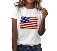 Uwdiohq Offerte Oggi Lampo Camicetta da Donna A Maniche Corte con Stampa Bandiera Americana O Scollo A V Top T-Shirt Maglia Maniche Elegante Ca Tiktok Trend Items