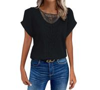 Uwdiohq Offerte Oggi Lampo Top Estivi da Donna Girocollo in Pizzo con giunture in Maglia T-Shirt Top Casual Eleganti a Maniche Corte T-Shirt in Tinta Unita 80 Anni Compleanno Magliett Special Deals