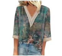 Uwdiohq Offerte Outlet Camicie da Donna Camicie estive alla con Maniche a 3/4 Camicie Eleganti con Scollo a V in Pizzo Camicette Floreali per Le Vacanze alla Blusa Cotone Mani Mio Ordine in Offerta