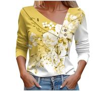 Uwdiohq Offerte Outlet T-Shirt Stampata Casual A Maniche Lunghe con Scollo A V Primavera/Estate da Donna Camicia Corta Elegante Estiva Semplice To Todays Deals