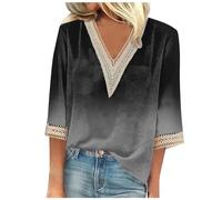 Uwdiohq Offerte Saldi Camicie da Donna Camicie estive alla con Maniche a 3/4 Camicie Eleganti con Scollo a V in Pizzo Camicette Floreali per Le Vacanze alla Blusa Cotone Maniche Maglie Todays Deals