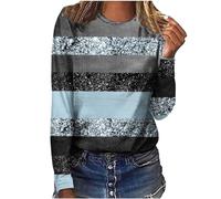 Uwdiohq Offerte Saldi T-Shirt Ampia Casual a Maniche Lunghe con Stampa Patchwork Glitterata a Righe da Donna Maglietta Pizzo Maglietta Donna Nera Manica Corta T-Shirt Trekking Donn My Orders Placed