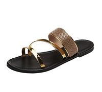 Uwdiohq Pantofole Estive Antiscivolo Donna Sandali Romani Colore Strass Scarpe Solid Da Piatti (Gold, 40) Ciabatta Elegante Estiva Ciabatte Comode Ortopediche Aperte Davanti Eleganti Bassi Corda