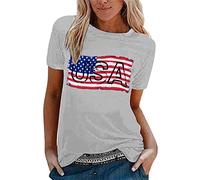 Uwdiohq Prime Big Deal Days October 10-11 T-Shirt a Maniche Corte Stampata per Il Giorno 'Indipendenza da Donna Shirt Elegante Maglietta Nera Neonata T-Shirt Donna Cotone Manica Warehouse Clearance