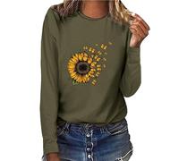 Uwdiohq Prime Deals T-Shirt a Maniche Lunghe Stampata con Stampa Girasole e Farfalla da Donna Camicia Cactus Maglietta Cotone Fitness Donna Palestra T-Shirt Gialla Bambina Magliette Clearance Items