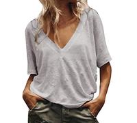 Uwdiohq Prime Sales And Deals Today Clearance Maglietta da Donna alla Casual Tinta Unita a Maniche Corte con Scollo a V Profondo Camice da Eleganti Maglietta Maniche Pipistrello Donn Open Box Deals