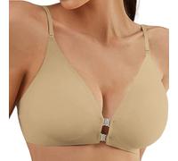 Uwdiohq Reggiseno Senza Cuciture Ferretto da Donna con Chiusura Frontale per Bottone Automatico in Metallo E Schiena Incrociata Comodo Bralette (Khaki, XXL) Cotone Reggiseni Microfibra Taglie