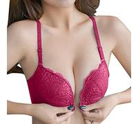 Uwdiohq Reggiseno Senza Ferretto Invisibile Womens No French Front Close Bra T Back Plus Size Sfoderato Cuciture per Busto Grande (Wine, 90B) Imbottito A Fascia Bralette Donna Lingerie Seno E