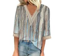 Uwdiohq Same Day Delivery Items Prime Camicie da Donna Camicie estive alla con Maniche a 3/4 Camicie Eleganti con Scollo a V in Pizzo Camicette Floreali per Le Vacanze alla Blusa Co Clearance Items