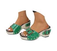 Uwdiohq Sandali da Donna con Plateau, Cinturini Regolabili Fibbia, Suola Stile Espadrillas, Casual Estivi. Occhiali Strani (Blackish Green, 38) Sandalo Estivo Ciabatte Estive Comode Estivi