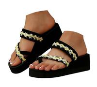 Uwdiohq Sandali da Donna con Plateau E Cinturini Ricamati, Neri, Ideali per Libero La Spiaggia. Pantofole Ragazza Invernali (Yellow, 40) Ciabatta Mare Infradito 36 Ciabatte Estive Alte Scarpe
