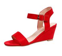 Uwdiohq Sandali Donna Estive Con Zeppa Buckle Shoes Strap Heel Women'S Solid Ladies Sandals Roman Fashion (Red, 43) Estiva Neri Bassi Scarpe Anatomici Trekking Plateau Pelle Vera Ortopedici