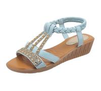 Uwdiohq Sandalo Con Zeppa Donna Sandali Estivi Da Donna, Eleganti E Alla, Punta Cinturino Caviglia, Scarpe Spiaggia Vacanza (Light Blue, 37) Bassi Estive 35 Pelle Romana Cuoio Scarpa Elegante