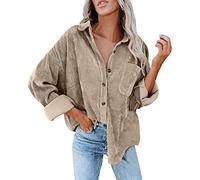 Uwdiohq Sconti Prime Camicia da Donna Abbottonata in Velluto A Coste Camicette Oversize Top Manica Lunga Casual Giacca Calda con Tasche Camicia Scollata Blusa per Matrimonio C Mio Ordine in Offerta